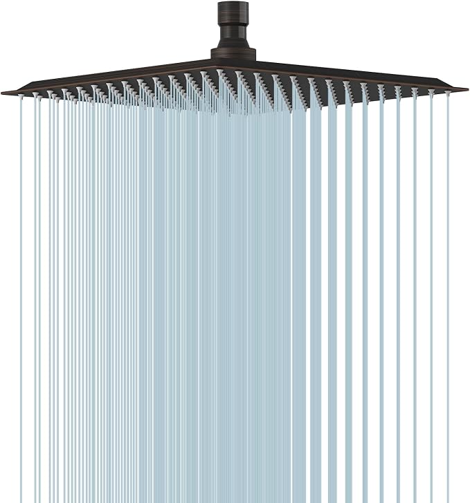 BESy 10 Inch Rain Shower Head, 10" Square Rainfall & High Pressure Stainless Steel Bath Showerhead, 1/16" Ultra Thin, Waterfall Full Body Coverage with Silicone Nozzle, Oil Rubbed Bronze Finish