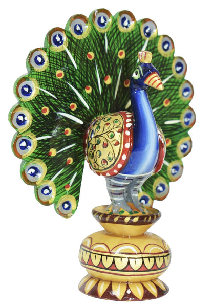Tarini Gallery Wooden Dancing Peacock Traditional Indian Rajasthani Home Decor Decoration Table Décor Showpiece & Gifting (Size- 5")