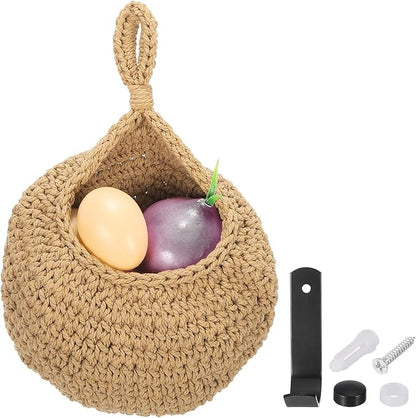 uxcell Hanging Fruit Baskets for Kitchen, Hand-Woven Wall Hanging Storage Jute