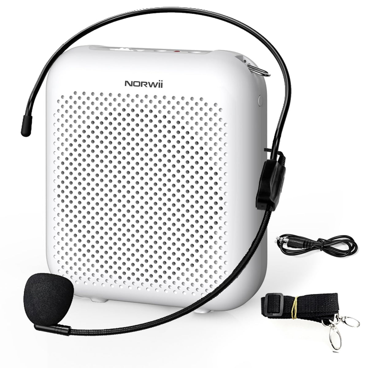 Norwii Bluetooth Voice Amplifier, Power Amplifiers, Portable Mini Wired Microphone Headset for Teacher Classroom & Outdoor Lectures, Teaching, Tour Guides, USB-C Rechargeable - 2000mAh, White