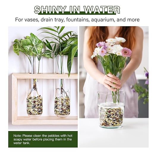 NUPICK 3 lbs Pebbles for Indoor Plants, 1/5 Inch Pea Gravel for Fish Tank, Polished Decorative Rocks for Succulent, Natural River Stones for Vases, Cactus, Landscaping, Bird Bath, Aquarium, Colorful