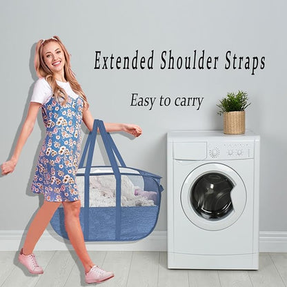 100L Collapsible Laundry Baskets 2 Pack, Extra Large Mesh Pop Up Laundry Hamper