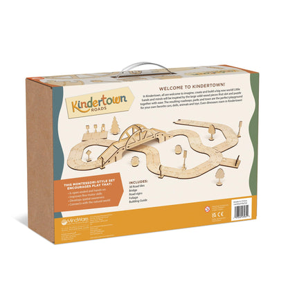 MindWare Kindertown Roads Wooden Montessori Building Set - Building Set for Toddlers