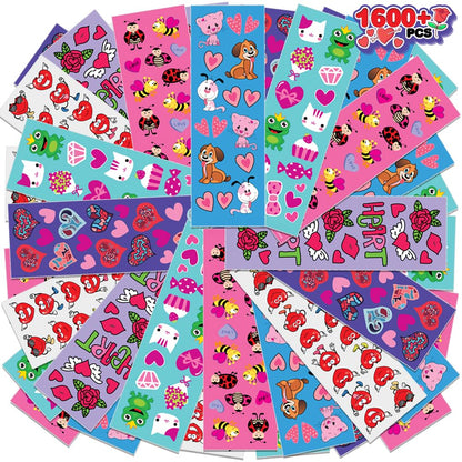 ArtCreativity 1600 Valentines Stickers for Kids, with 100 Sticker Sheets, Holiday Stickers and Treats Assortment, Valentines Party Favors for Boys, Girls, and Toddlers, Gift for Kids Ages 3 4 5 6 7 8