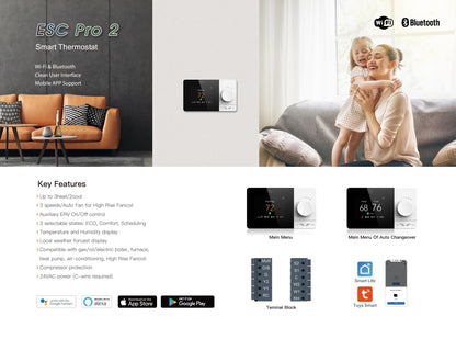 Wi-Fi Smart Thermostat Programmable - Compatible with Alexa, Google Assistant - High Rise 3 Speeds Fan Coil - ERV/HRV On/Off - Smart Life, Tuya APP - ESC PRO 2, Small