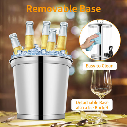 Hijolla Beverage Dispenser With Stand, Iced Beverage Drink Dispenser, Stainless Steel Water Jar with Ice Container, Lemonade Drink Jar Jug For Buffet, Parties, Clear Acrylic, 2-GALLONS 8-L