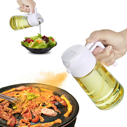 With Stickers 16oz Olive Oil Sprayer for Cooking - 2 in 1 Spray & Pour Olive Oil Dispenser - 470ml Glass Spray Oil Bottle - Kitchen Gadgets