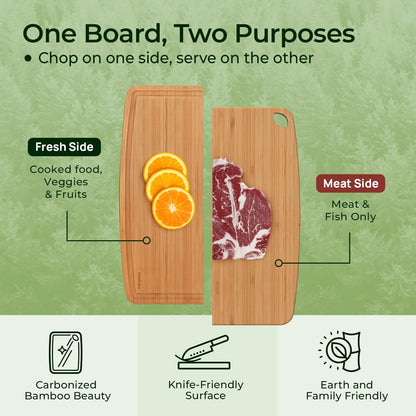 Keechee Dishwasher Safe Bamboo Cutting Boards Durable Lightweight Wood Cutting Board for Busy Kitchen, Easy Storage & Clean Wooden Chopping Boards with Juice Groove Set of 2 (M+S)