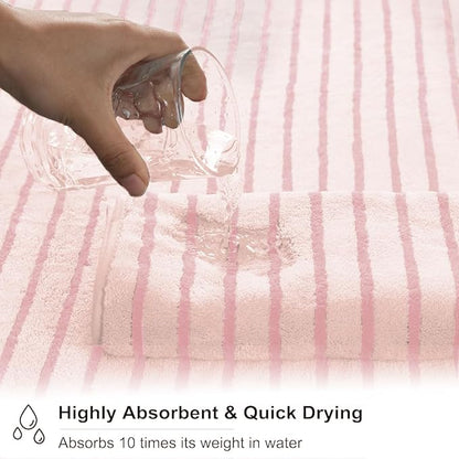 Oliven 8 Pcs Pink Cabana Stripe Large Bath Towels Set Oversized Bath Sheet-2