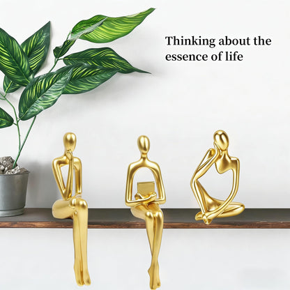 Prettidecor Gold Home Decor Thinker Statue Accents, Set of 3 Thinker Sculptures Office Decor Modern Abstract Resin Decoration on Shelf Table Desk for Living Room Office Bedroom (Large Gold)