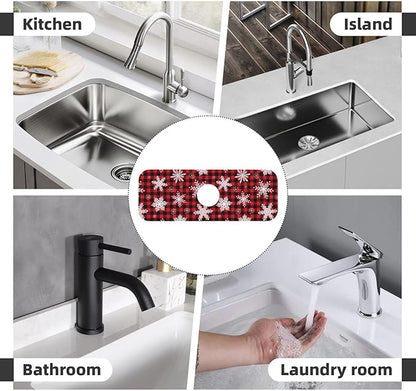 Christmas Snowflake Ho Red Black Buffalo Plaid Kitchen Sink Splash Guard Faucet