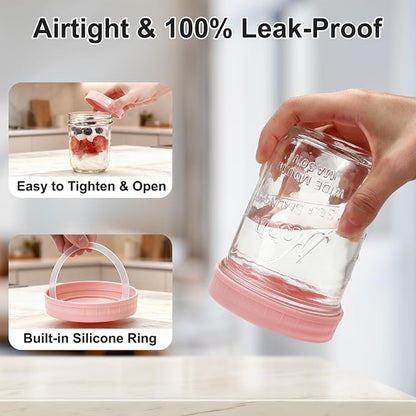 4-Pack 16oz Overnight Oats Containers with Lids, Chia Seed Pudding Jars Yogurt Containers with Lids, Wide Mouth Glass Mason Jars with Airtight Lids, Glass Meal Prep Food Storage Containers