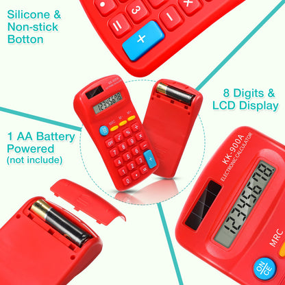 30 Pack Pocket Calculator Small Battery Powered Bulk Mini Size 4 Function Hand Held Basic Calculator for Students Kids School Home Office(Green, Red, Blue)