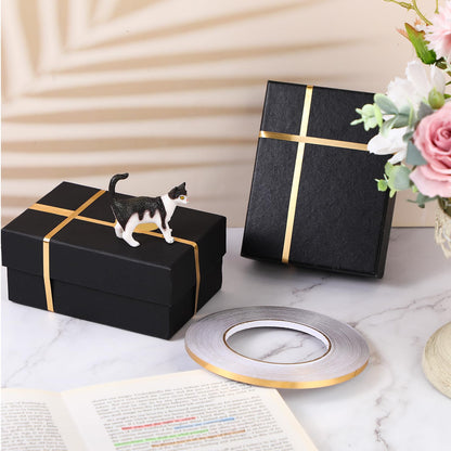 Zonon 3 Rolls 0.2" 0.4" 0.6" Gold Washi Tape 54.7 Yard Solid Foil Self Adhesive Polyester Film Metallic Tape for Detailing Graphic Arts for Crafts Walls Cars and Boats Trim(0.2'')