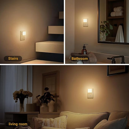 JandCase LED Night Lights - 2 Pack, Soft White Night Lights with Dusk-to-Dawn Sensor for Bedroom, Bathroom, Stairs, Hallway