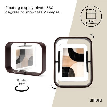 Umbra Bellwood 4x6 Desk Picture Frame – Double Sided Rotating Wooden Photo Frame with 360-Degree Pivot, Tabletop Display for Portrait or Landscape Photos – Aged Walnut
