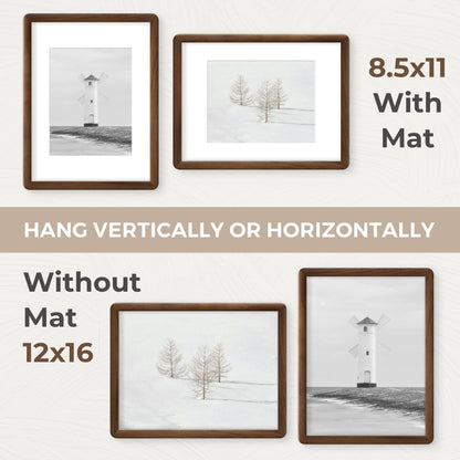 12x16 Picture Frame, USA-Sourced Walnut Wood Photo Frame with HD Tempered Glass, Handcrafted Rustic Farmhouse Wooden Frame for Wall & Tabletop Display, Matted to 8.5x11