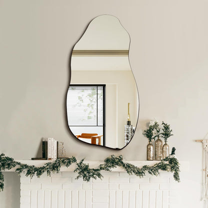 TRAHOME 32'' x 18'' Irregular Asymmetrical Wall Mirror for Living Room Bathroom Entryway, Modern Decorative Mirror Hanging