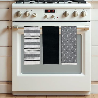 Black White Kitchen Hand Dish Towels: Oversized 28" x 16", 100% Cotton Cloth