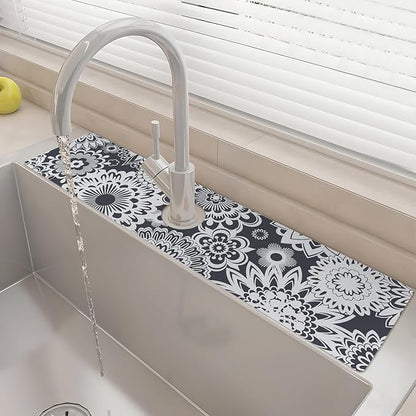24" X 5.5" Kitchen Sink Splash Guard Faucet Mat Mandala Super Absorbent Fast