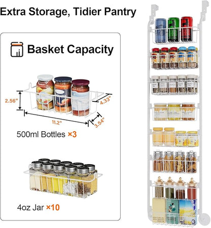 Delamu Narrow Over The Door Pantry Organizer, 8-Tier Metal Pantry Door