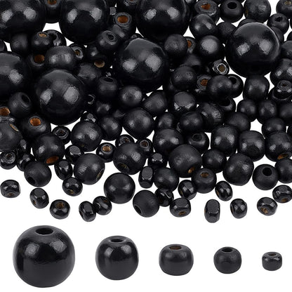 PH Pandahall 1005Pcs 5 Sizes Black Wooden Beads Tiny Painted Wood Beads 6/8/10/14/20mm Macrame Bead Round Spacer Bead for Bracelets Crafts Macrame Christmas Tree Party Decor