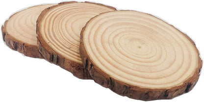Unfinished Natural with Tree Bark Wood Slices 10 Pcs 4.2-4.7 inch Disc Coasters Wood Coaster Pieces Craft Wood kit Circles Crafts Christmas Ornaments DIY Crafts with Bark for Crafts Rustic Wedding