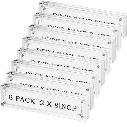 Geetery 8 Pcs Acrylic Office Desk Name Plate Personalized Clear Acrylic Block Double Sided Table Name Plate Holder Business Magnet Frame DIY Desktop Holder Accessories Decor (2" x 8")
