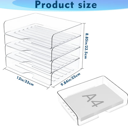 Paper Organizer Letter Tray, 4 Pack Acrylic Stackable Desk File Organizer,Clear Office Organizer for File Paper, Ipad, Letter, A4 Office File, Books, Notes, Etc