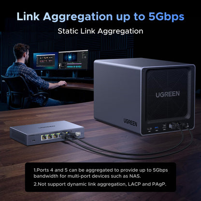 UGREEN 2.5Gb Switch, 6-Port Ethernet Switch, 5 x 2.5Gb + 1 x 10Gb SFP+, Standard/Link Aggregation to 5Gbps/VLAN 3 Modes, Plug & Play Metal Unmanaged Ethernet Splitter, Desktop/Wall Mount, for NAS, PC