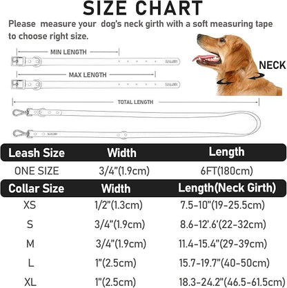 ZALER Dog Collar and Leash Set, Waterproof Adjustable Odor Proof Pet Collars Leashes Easy to Clean, 6FT Dog Leash with 2 Hooks for Large, Medium Small Dogs (M, Black)