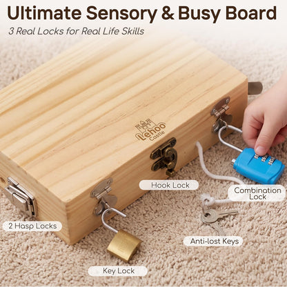 Lehoo Castle Montessori Screwdriver Board Set, Wooden Busy Board with Lock and Key, Kid Tool Set Montessori Toys for Toddlers 3-5, Preschool Learning Fine Motor Skills Toys Sensory Gift