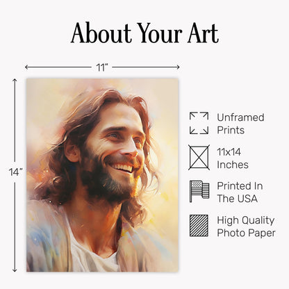 Jesus Portrait Wall Art 11x14 Religious - Christian Paintings Wall Decor - Spiritual Artwork - Smiling Christ Painting - Home Office Living Room - Christian Gift - Premium Quality - UNFRAMED