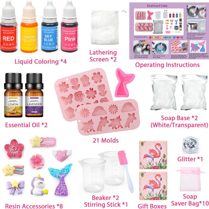 Golray Soap Making Craft Kit for Kids Girl Toys, Make 40 Pcs+ Soap Supplies with Unicorn/Mermaid/Butterfly Model, 2 Essential Oil, DIY Science Art and Craft Kit for Kid Girl Age 5-7 8-12 Year Old Gift