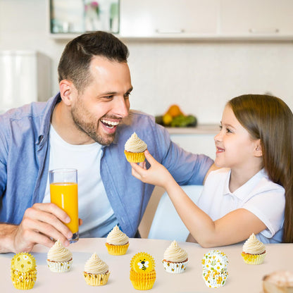 COcnny Bee Mini Cupcake Liners - 600pcs Summer Baking Cups Muffin Paper Cupcakes Wrappers for Birthday Party, Yellow Honey Candy Cake Chocolate Wrap Making Supplies for Baby Shower Wedding (10 Styles)