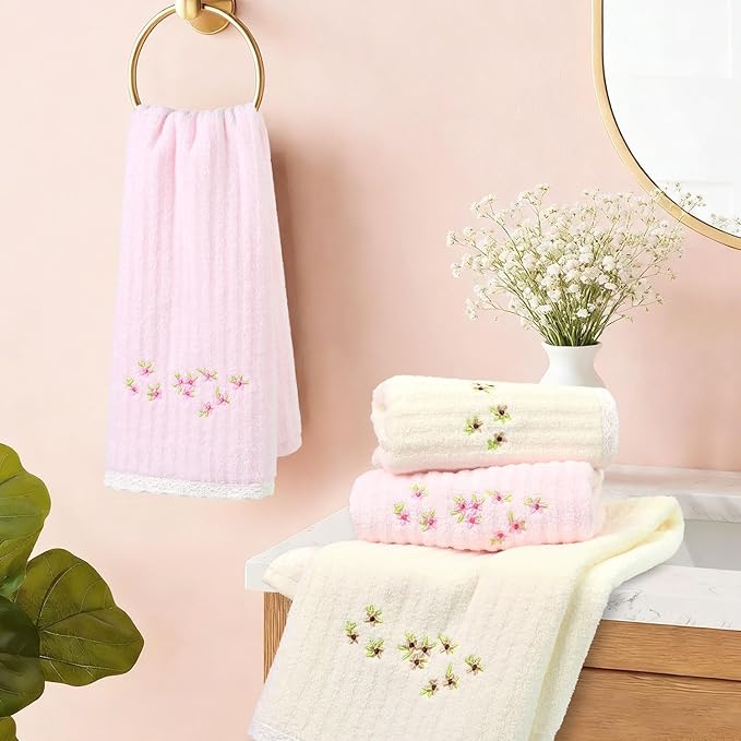 Jacquotha Hand Towels for Bathroom – Soft Cotton, 13x29 Inches, Embroidered