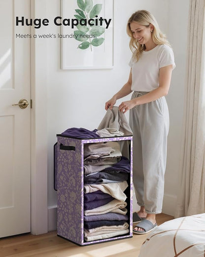 SOLEDI Laundry Hamper with Lid, 90L Tall & Large Floral Laundry Basket