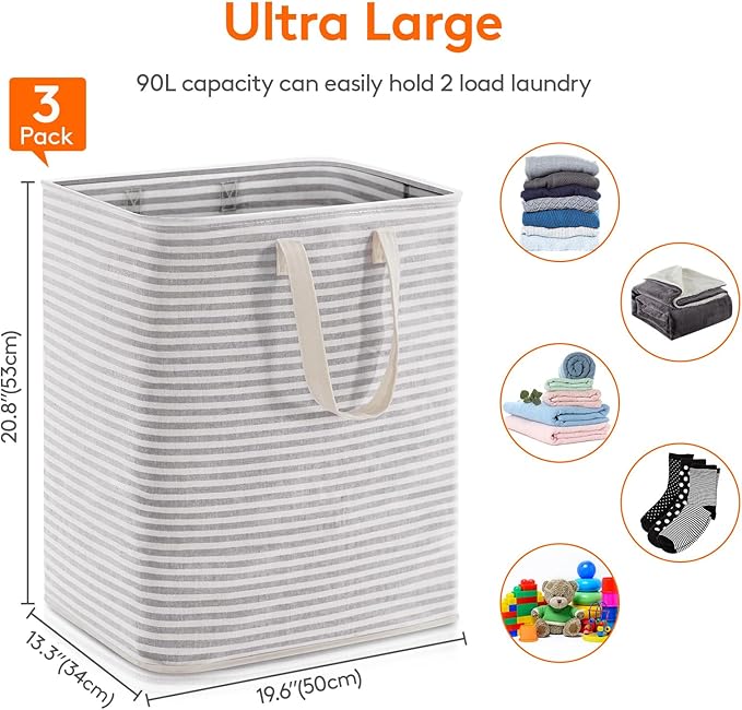 Lifewit 3 Pack Laundry Hamper Large Collapsible Laundry Baskets, Freestanding