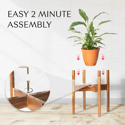 RAINBLELAND Acacia Hardwood Adjustable Plant Stand Indoor, Planter Stand Pot, Mid Century Modern Planter Holder for Indoor Plants, Outdoor Pedestal fits 8 9 10 11 12 Inches Pots, Wooden Pedestal Only