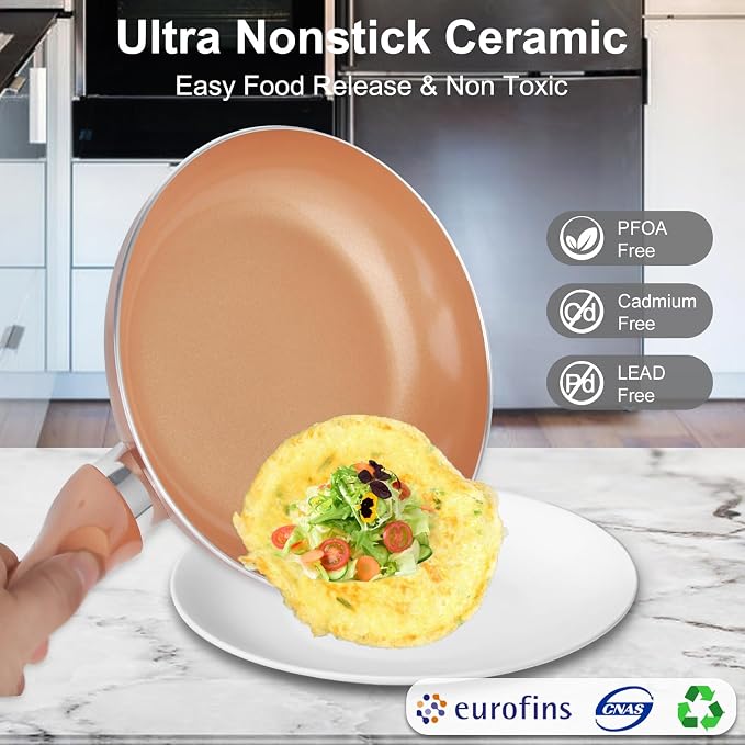 M MELENTA Pots and Pans Set Ultra Nonstick, Pre-Installed 11pcs Cookware Set Copper with Ceramic Coating, Stay cool handle & Nylon Kitchen Utensils, Gas/Induction Compatible, 100% PFOA Free