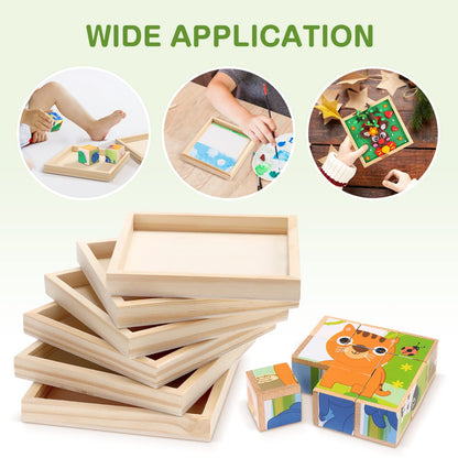 6-Pack Unfinished Wooden Trays - 4.7 x 4.7 in Small Square Serving Trays for Montessori, Crafts, Home Décor, and DIY Projects