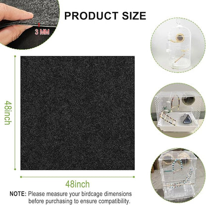 48 x 48 Inch Bird Cage Mat: 3 MM Thick Durable Felt Pad for Pets, Under Cage Liner Accessory for Bird or Rabbit or Hammock or Small Pets