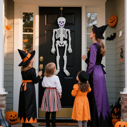 3 Pcs Skeletons Halloween Party Decorations, DIY Glitter Paper Decorative Hanging Ornaments, Room Wall Curtain Decor, Photo Backdrop