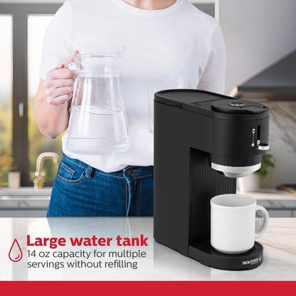 Holstein Housewares 2-in-1 Single Serve Coffee Maker, Dual Brew, Compatible with K-Cup Pods & Ground Coffee, Reusable Filter Included, Compact Drip Coffee Machine, 14oz Tank, Fits Most Cups - White
