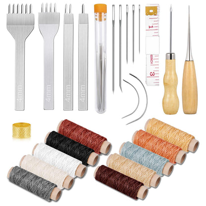 Cridoz 35 Pcs Leather Pouch Kit with Hole Punch, Sewing Tools, Waxed Thread and Large-Eye Stitching Needles for Beginner Crafting Projects