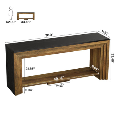 Tribesigns 70.9 Inch Long Console Table, Farmhouse 2-Tier Wooden Sofa Table with Storage, Space-Saving Behind Couch Accent Table for Living Room, Entryway, Hallway and Foyer