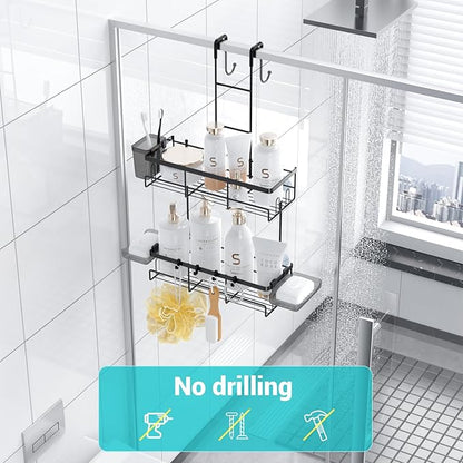 Over the Door Shower Caddy Hanging: Black Rustproof Shower Organizer over the