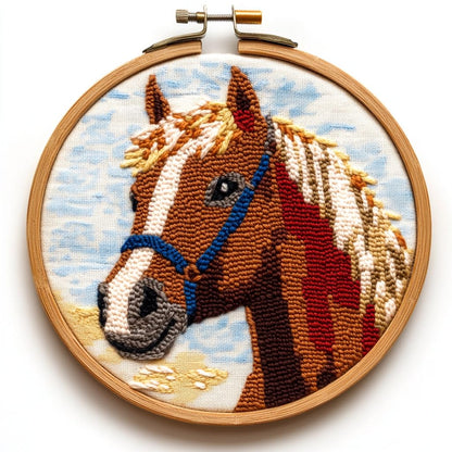 SHANXOO Punch Needle Kits A Brown Horse Easy for Beginners DIY Punch Needle Yarn Starter Embroidery Set for Craft Lovers with Printed Pattern and Hoop for Home Decor 20x20cm(3)