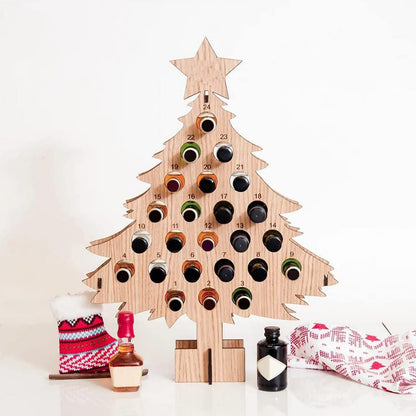 Christmas Countdown Wine Rack, Christmas Tree Wine Rack, Wooden Advent Calendar 24 Days Christmas Tree Wine Bottle Holder, Adult Christmas Tree Countdown Decorations(Tree-S)