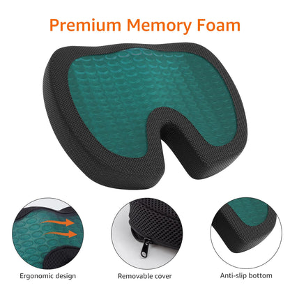 Amazon Basics Comfortable Seat Cushion for Office Chairs, Gel Enhanced Memory Foam, Non-Slip, Cooling Support for Long Sitting, Black